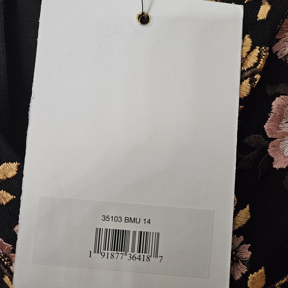 Mac Duggal  black floral Illusion Embroidered Midi Dress Sz 14 NWT - Picture 8 of 15